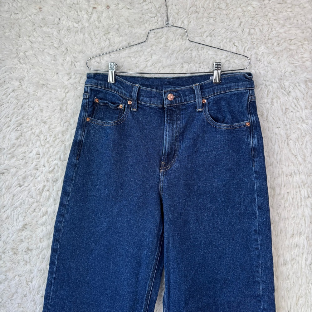 Gap High Rise Stride Jeans 31‎ 12S Blue Floral Cuff Wide Leg Boho Cottagecore - Picture 7 of 9